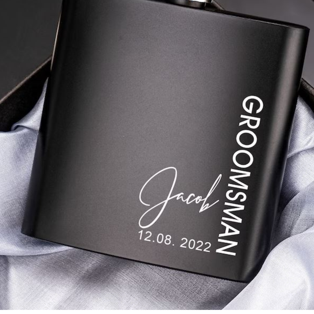 Personalized matte black hip flask