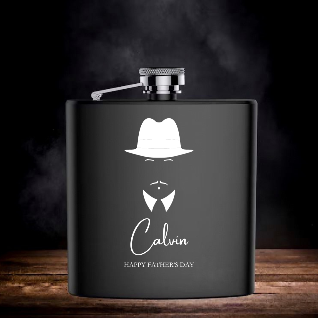 Personalized matte black hip flask