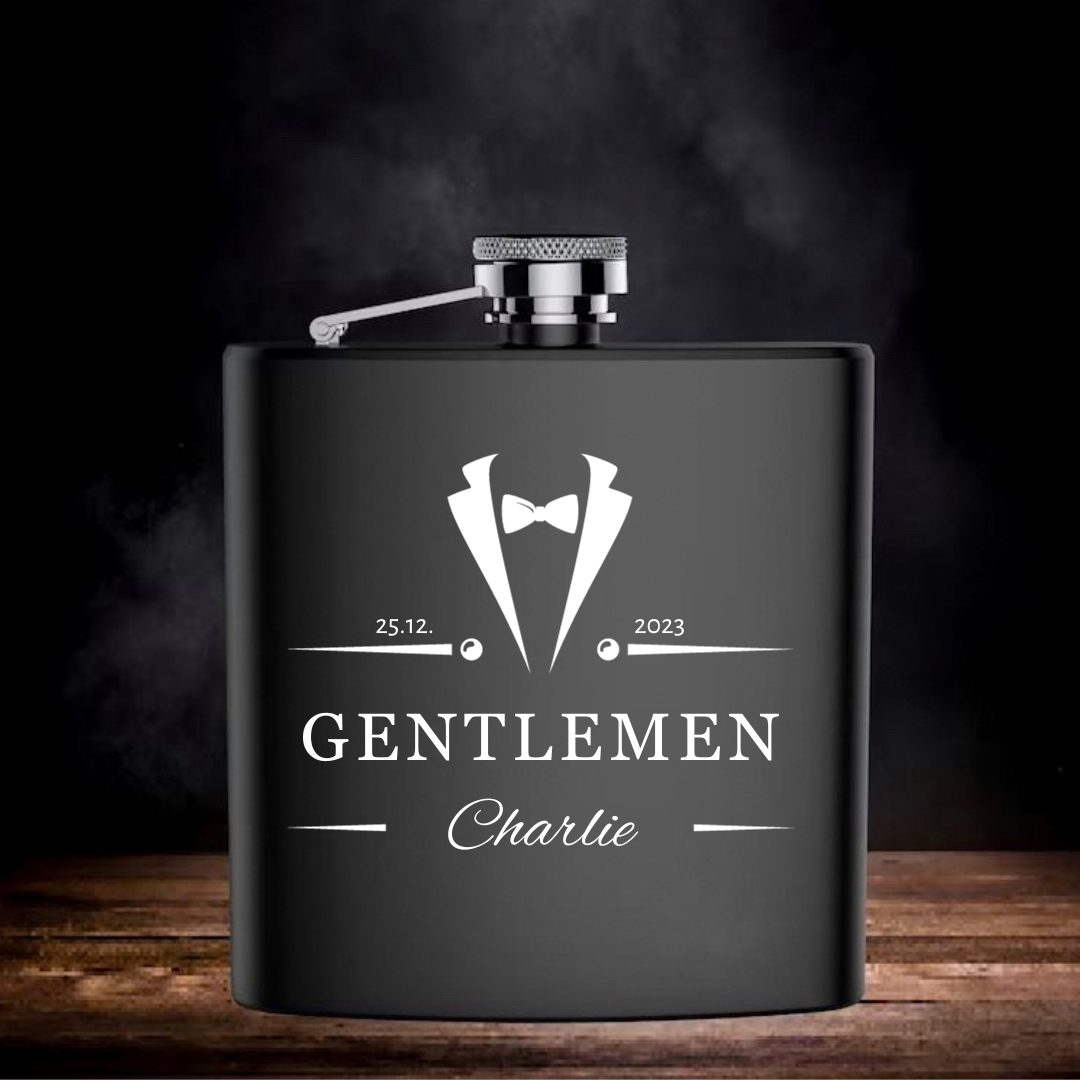 Personalized matte black hip flask