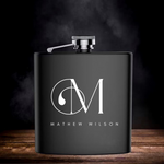 Personalized matte black hip flask