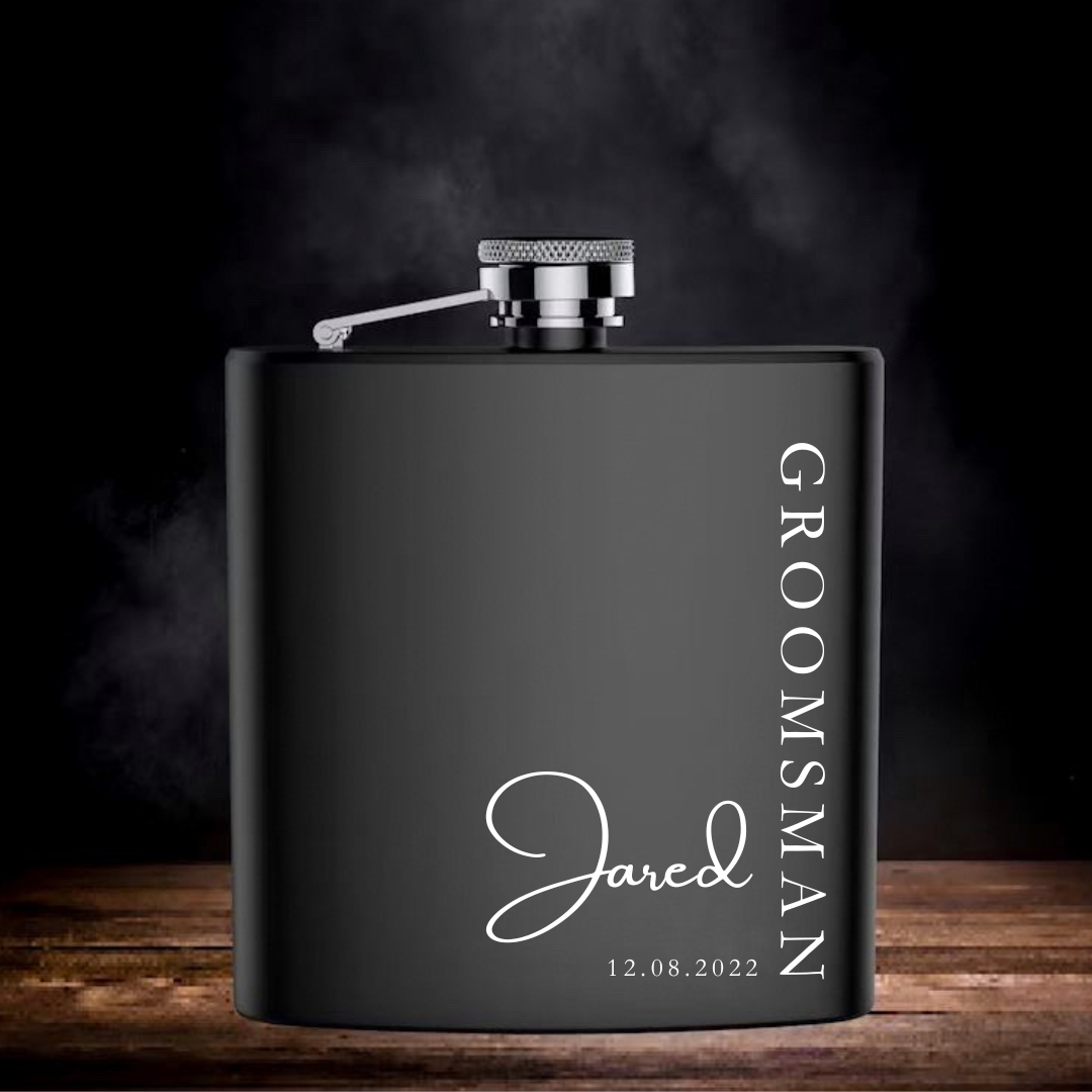 Personalized matte black hip flask